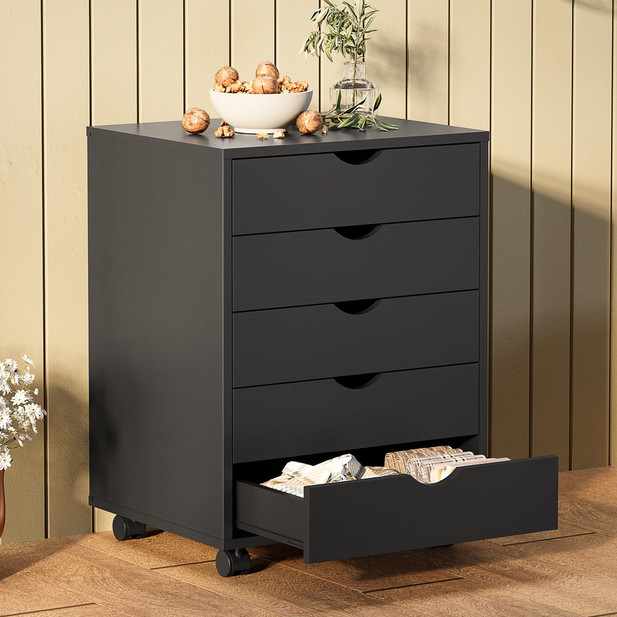 Sweetcrispy Wooden Drawer Storage Chest with Wheels