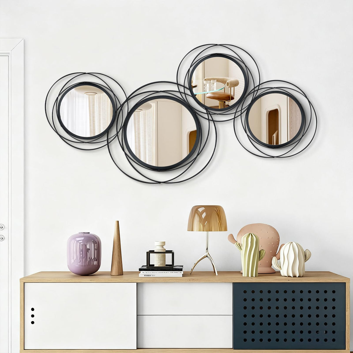 Cityelf Sunburst Round Decorative Wall Mirrors, Set of 3