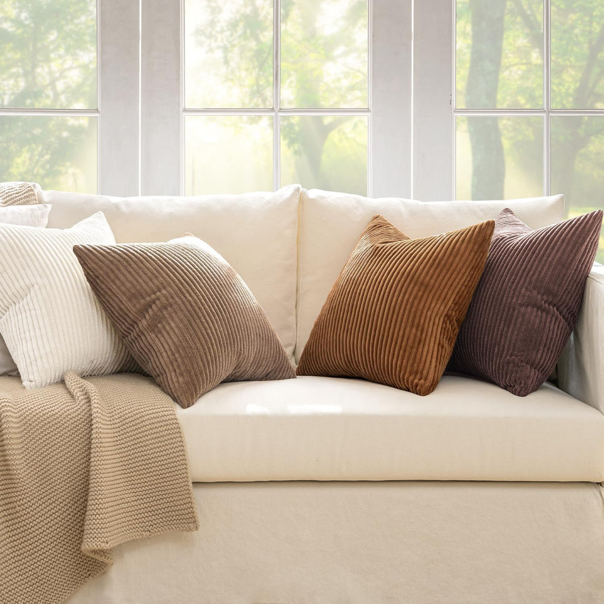MIULEE Soft Corduroy Decorative Throw Pillow Covers, Set of 4