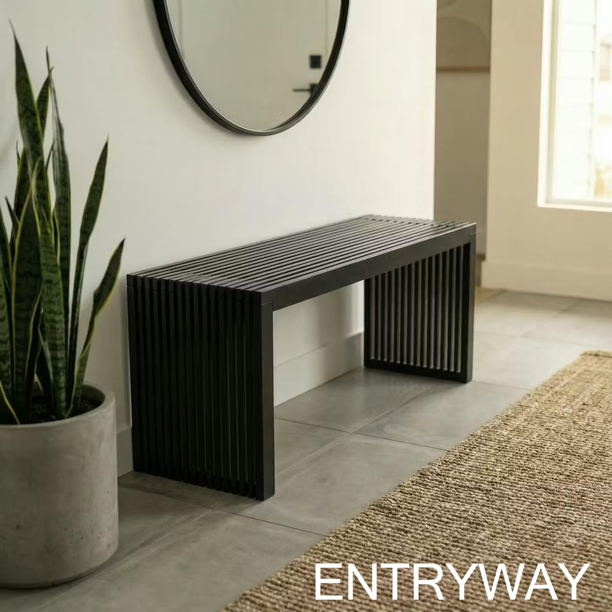 SWEVEN Modern Bamboo Wood Storage Bench for Entryway