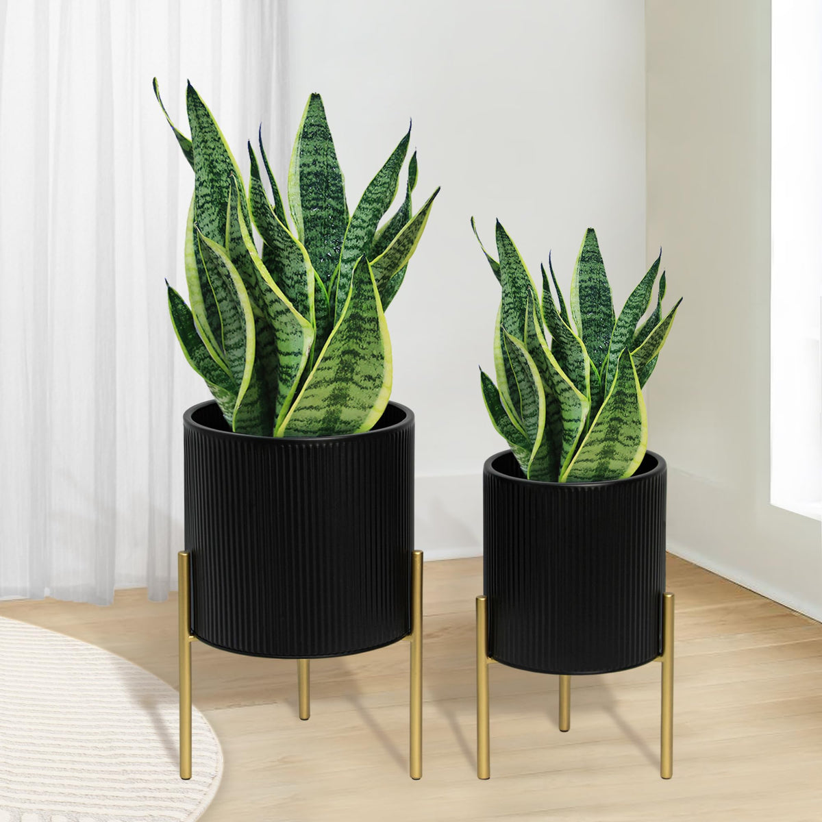 ARNIS Modern Metal Planter Pots with Stands, Set of 2