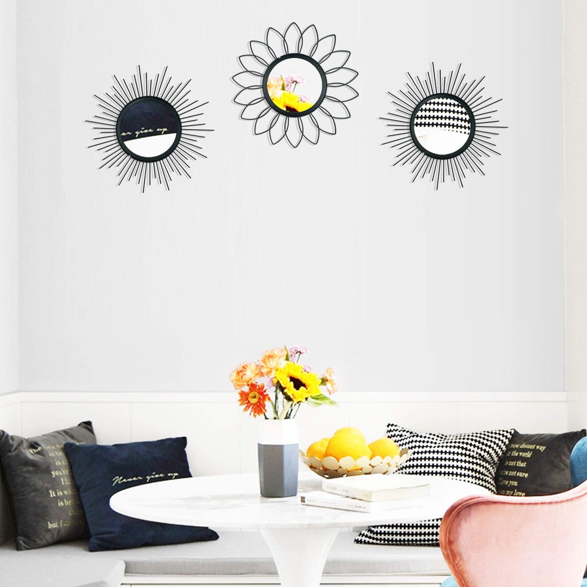 Gold Metal Sunburst Decorative Wall Mirrors, Set of 3