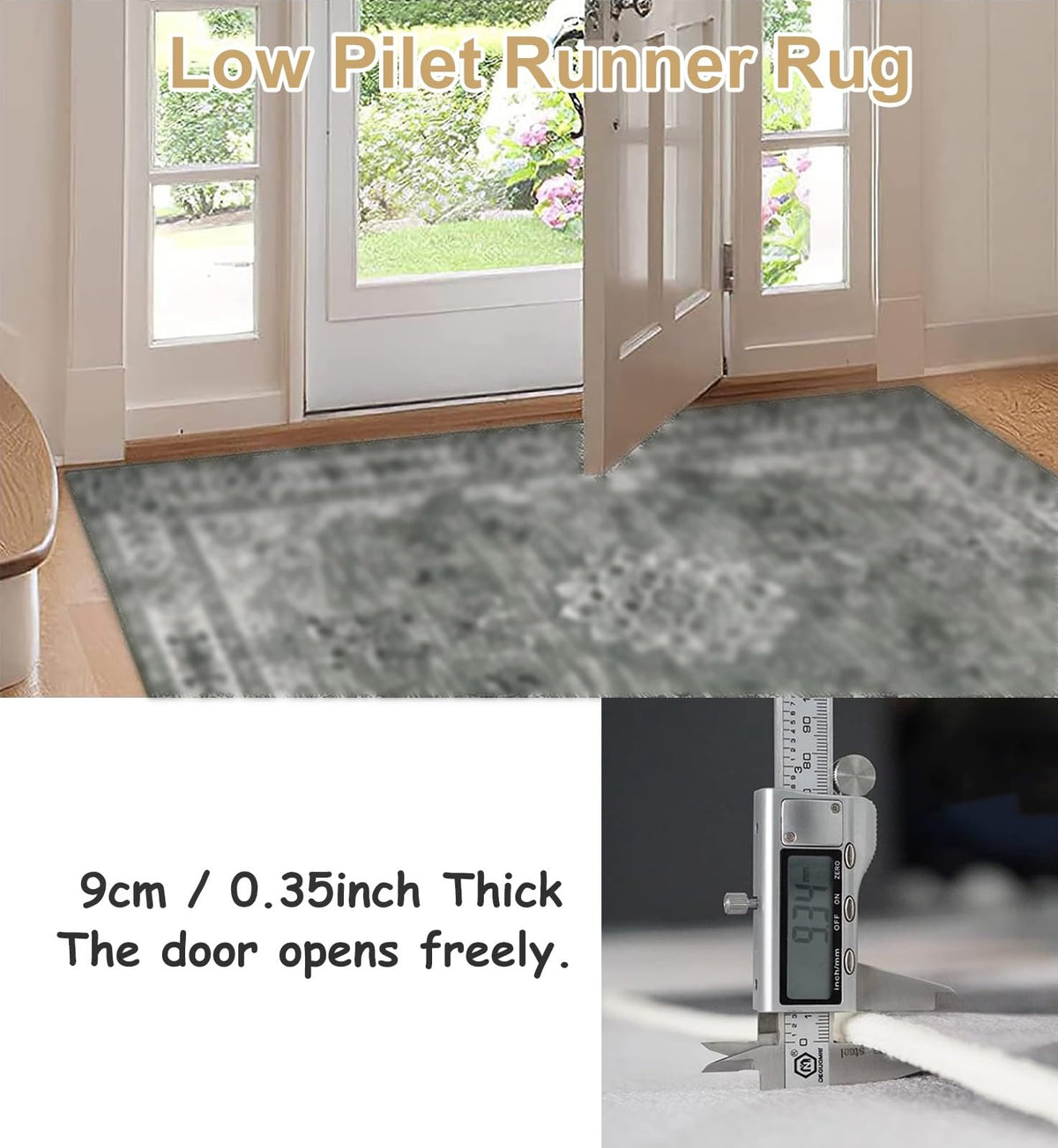 Washable Floral Non-Slip Runner Rug, 4.3 x 26.2 ft