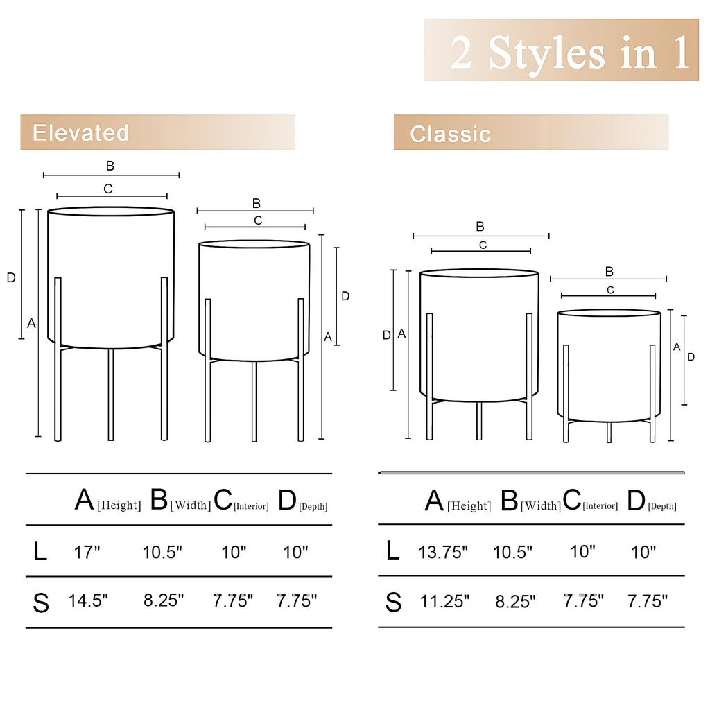 ARNIS Modern Metal Planter Pots with Stands, Set of 2