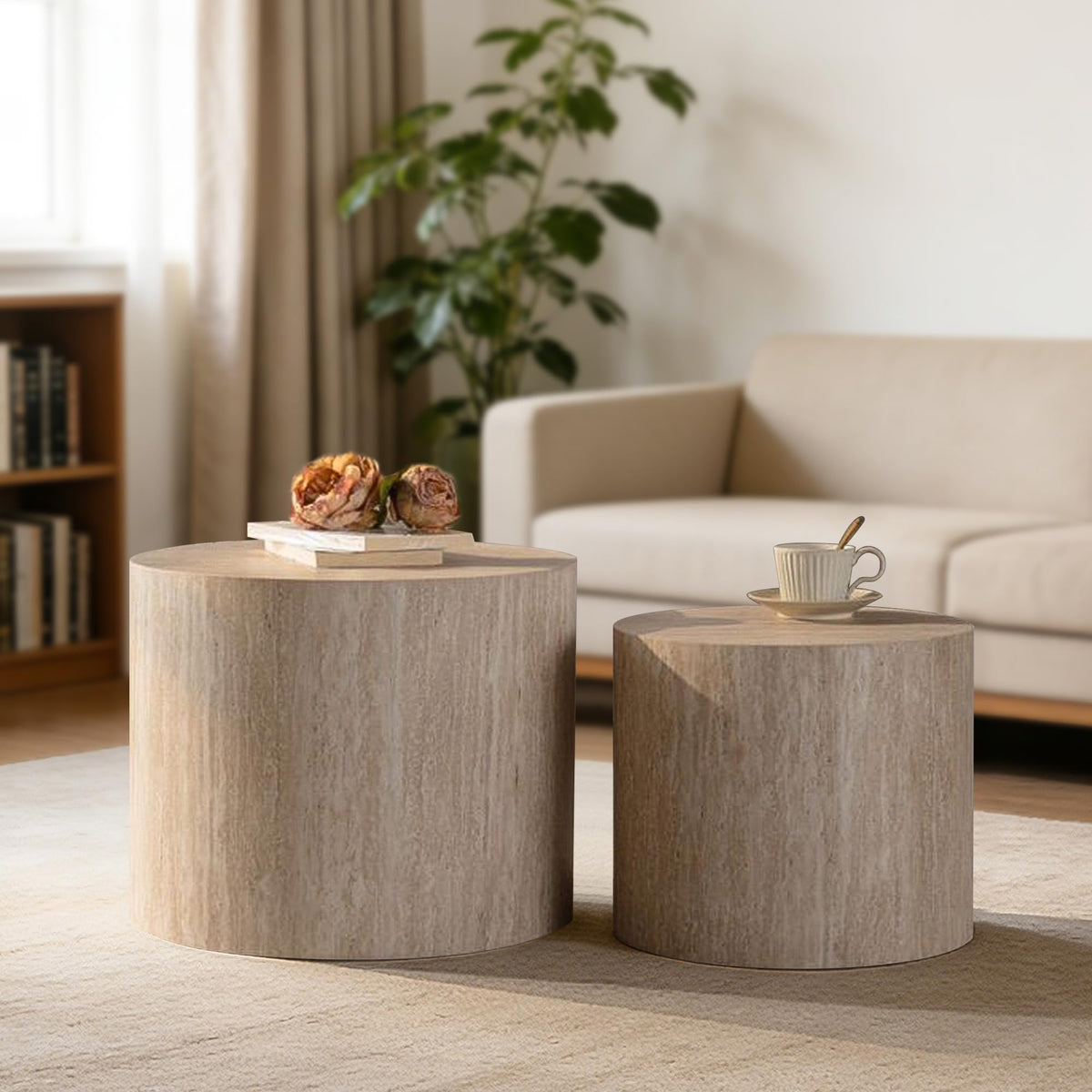 Dorivibe Round Wooden Nesting Coffee Tables, Set of 2