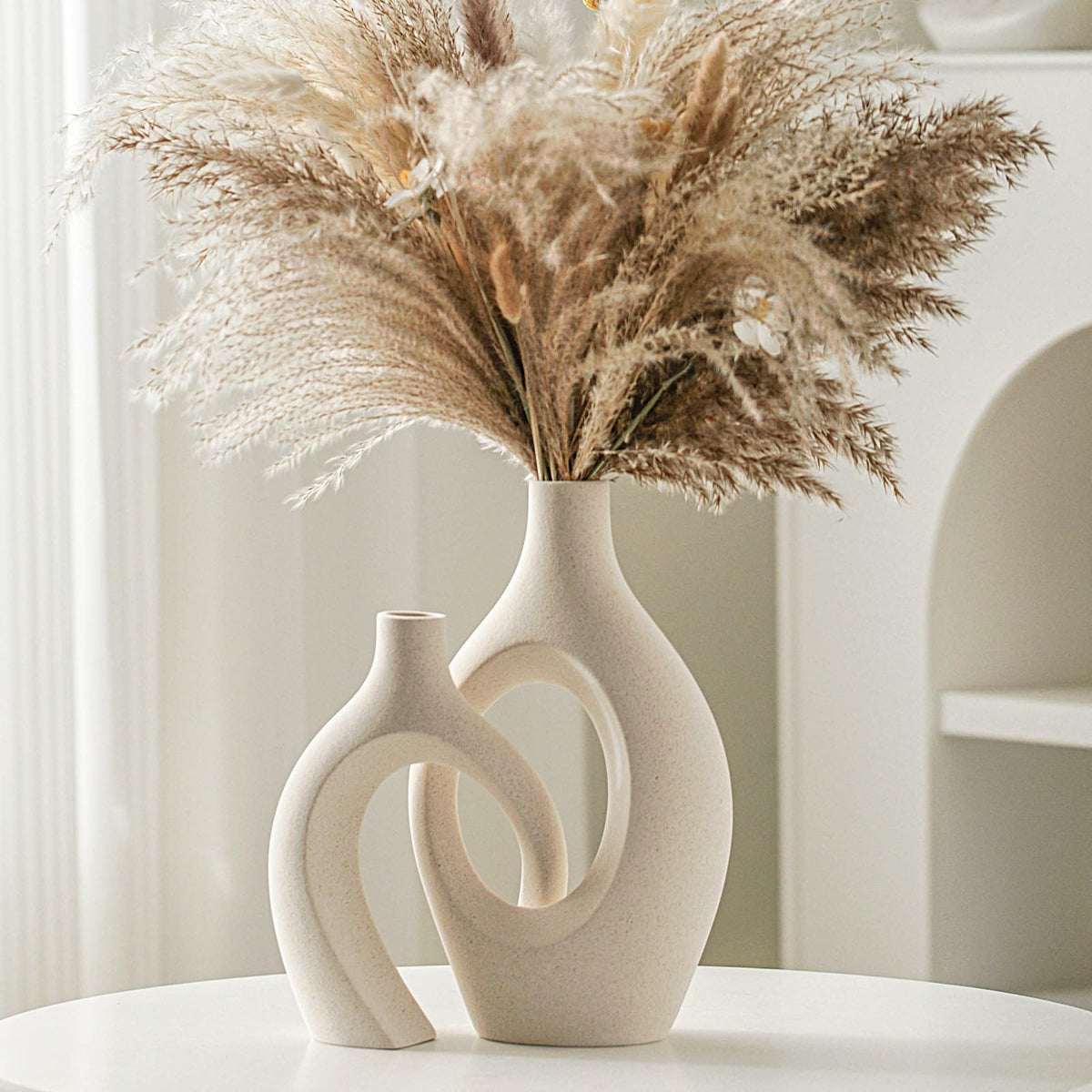 Lvases Cream White Hollow Ceramic Decorative Vases, Set of 2