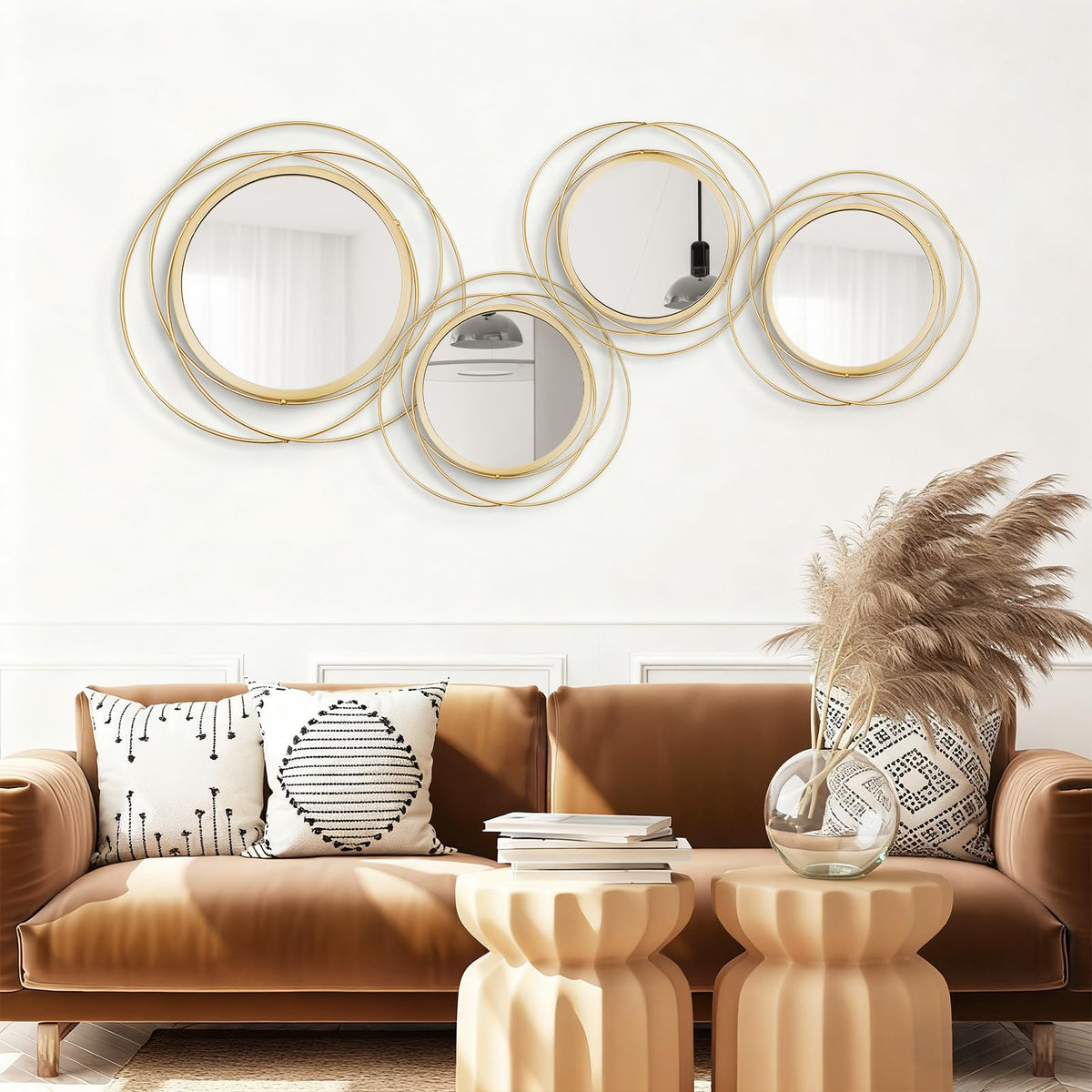 Cityelf Sunburst Round Decorative Wall Mirrors, Set of 3