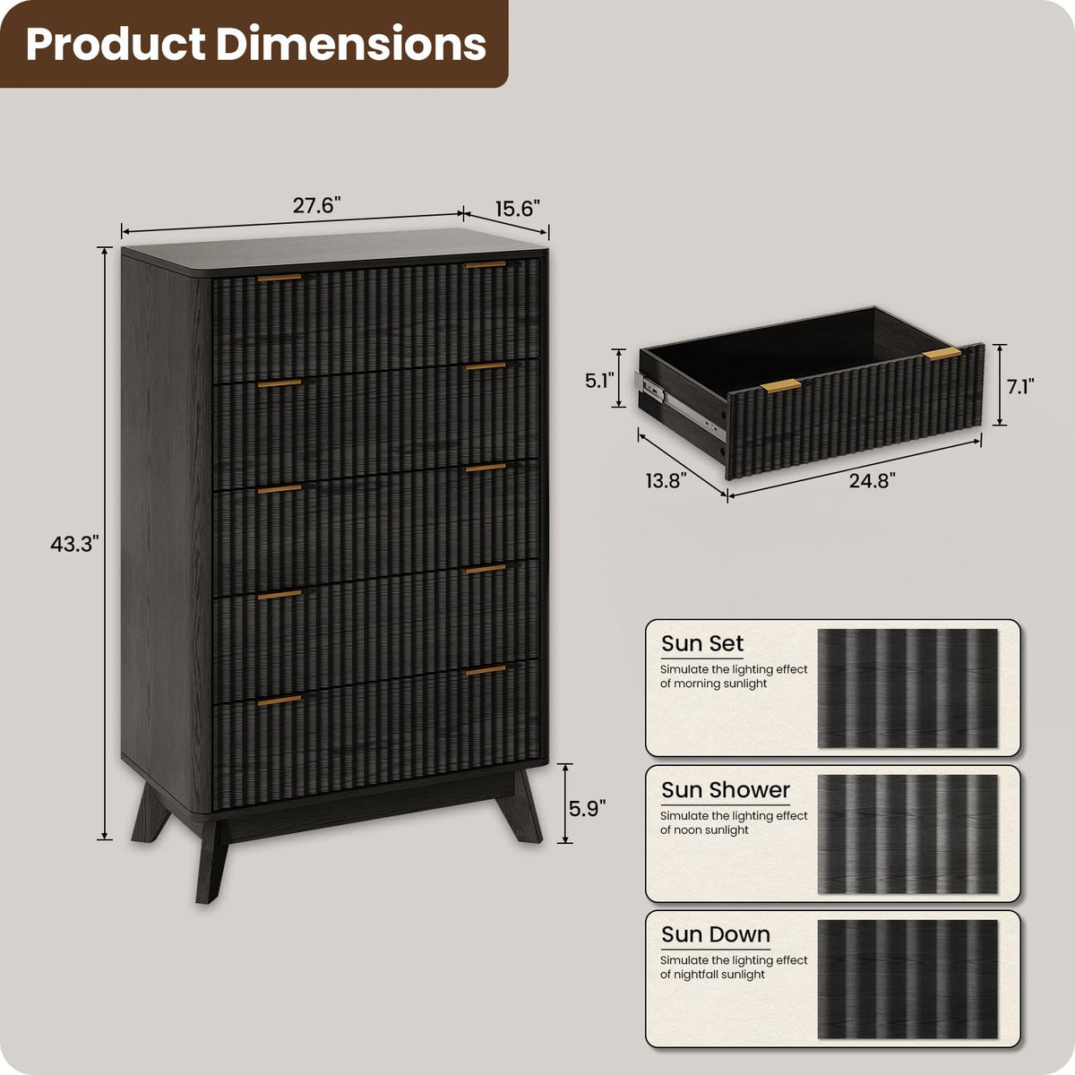 TROJM Fluted Bedroom Dresser with Curved Edge Design
