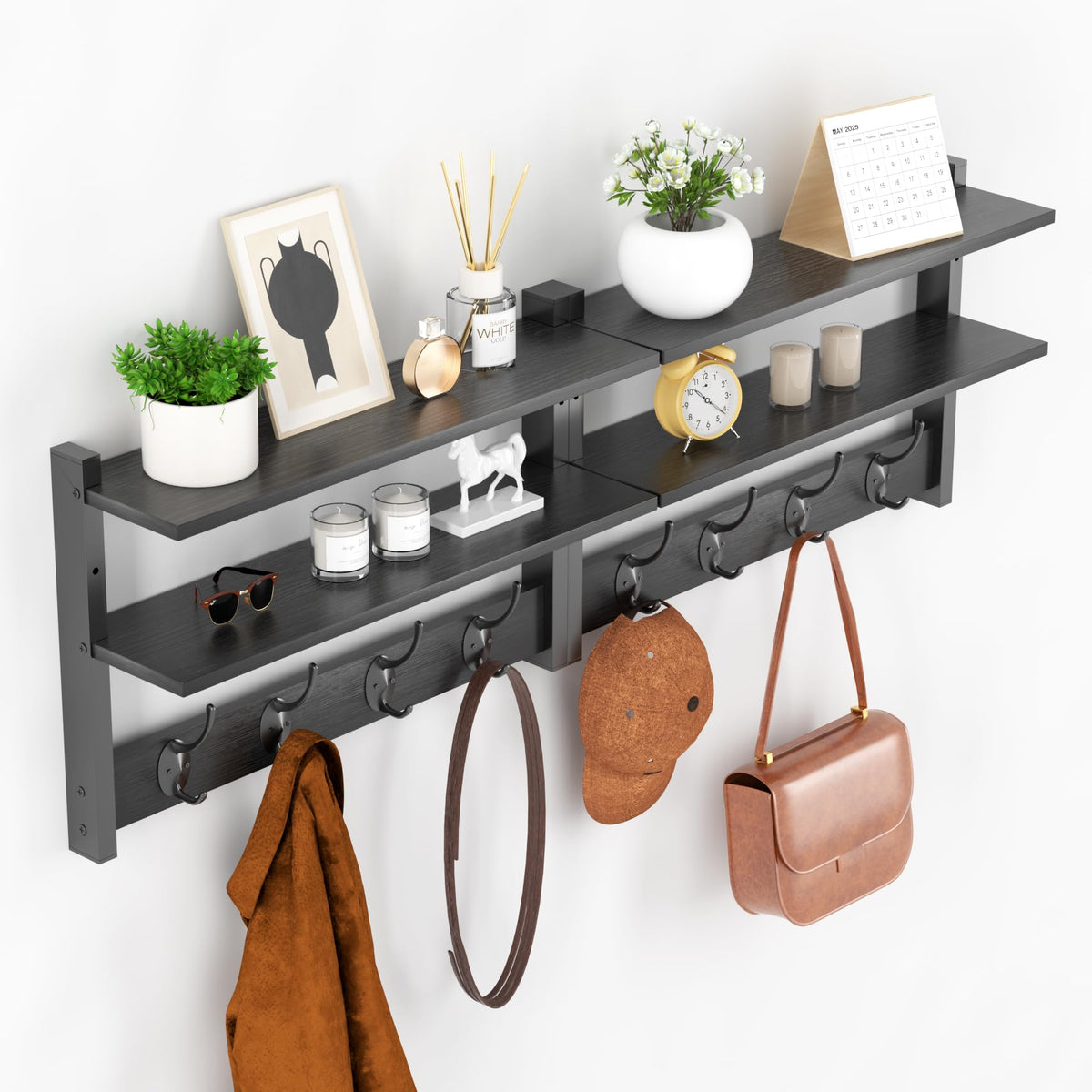 Orapoke 17-Inch Wall Shelf with 5 Double Coat Hooks