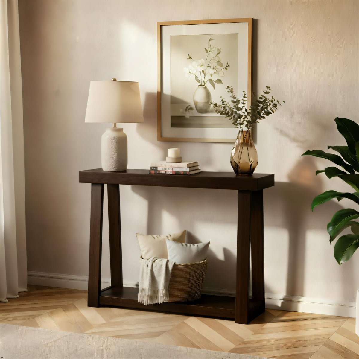Plank+Beam Solid Wood Console Table with Storage Shelf
