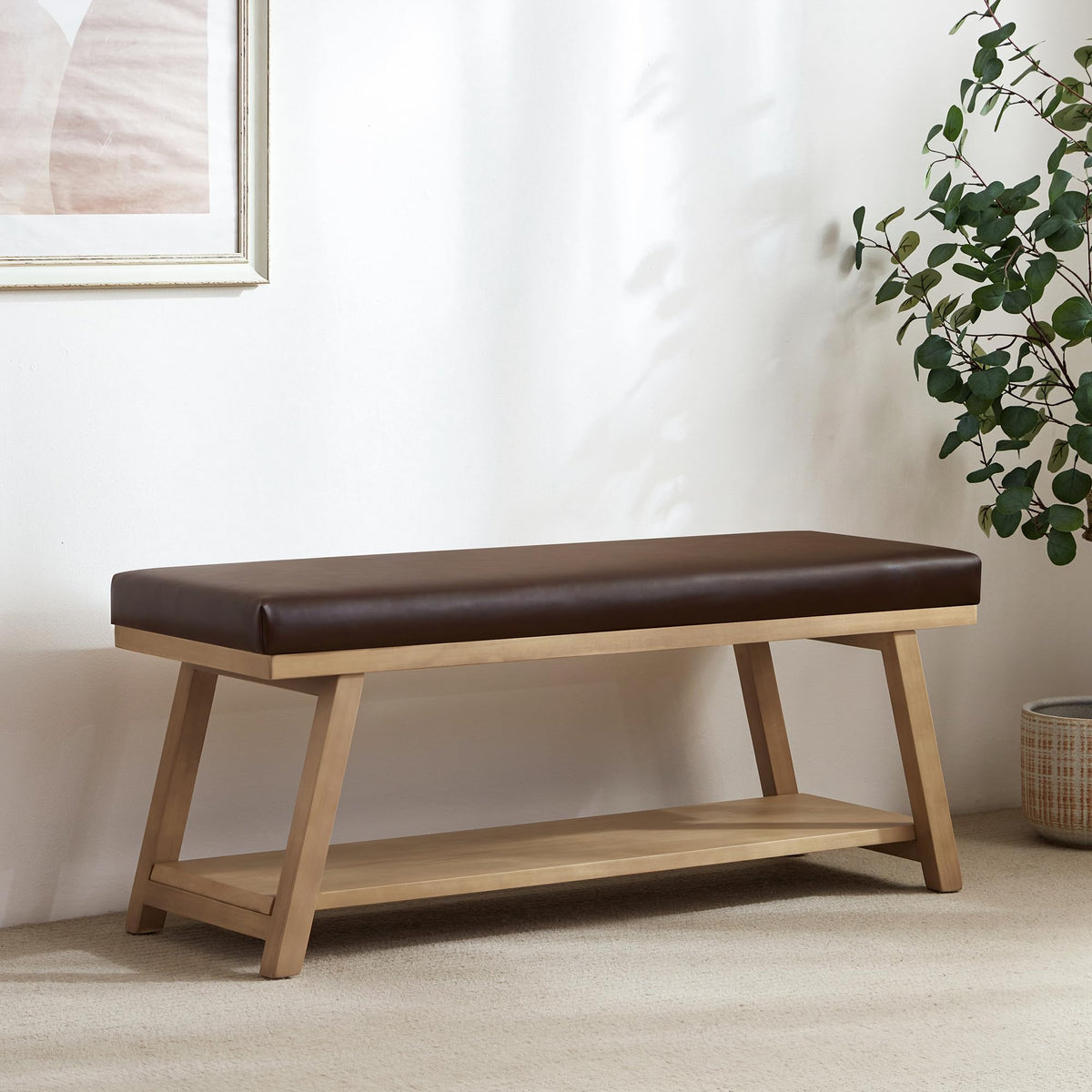 Zihanhome 45-Inch Upholstered Entryway Storage Bench