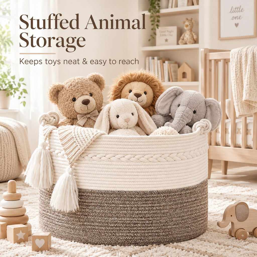 KAKAMAY 20 x 13-Inch Woven Cotton Rope Storage Basket