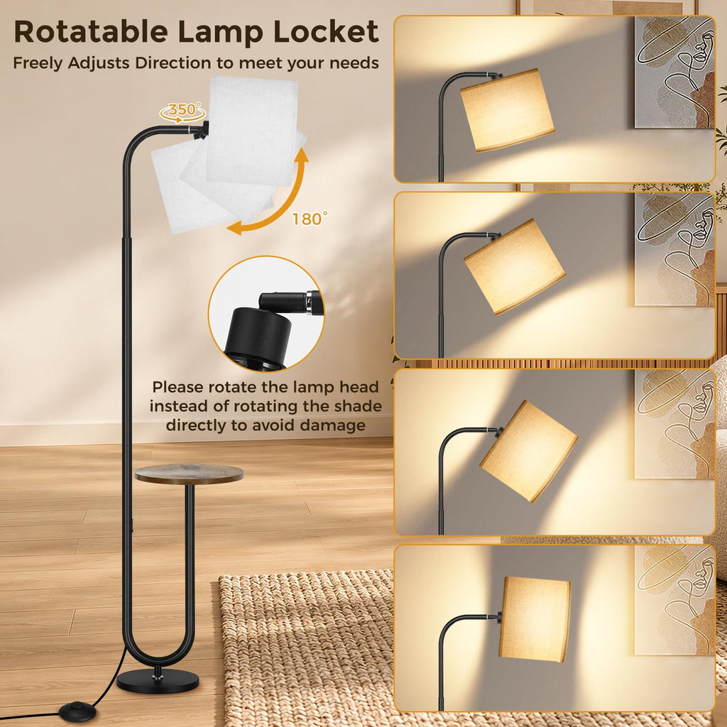 65'' Black Arc Floor Lamp with Table and Shelves with 3 Color Temperatures
