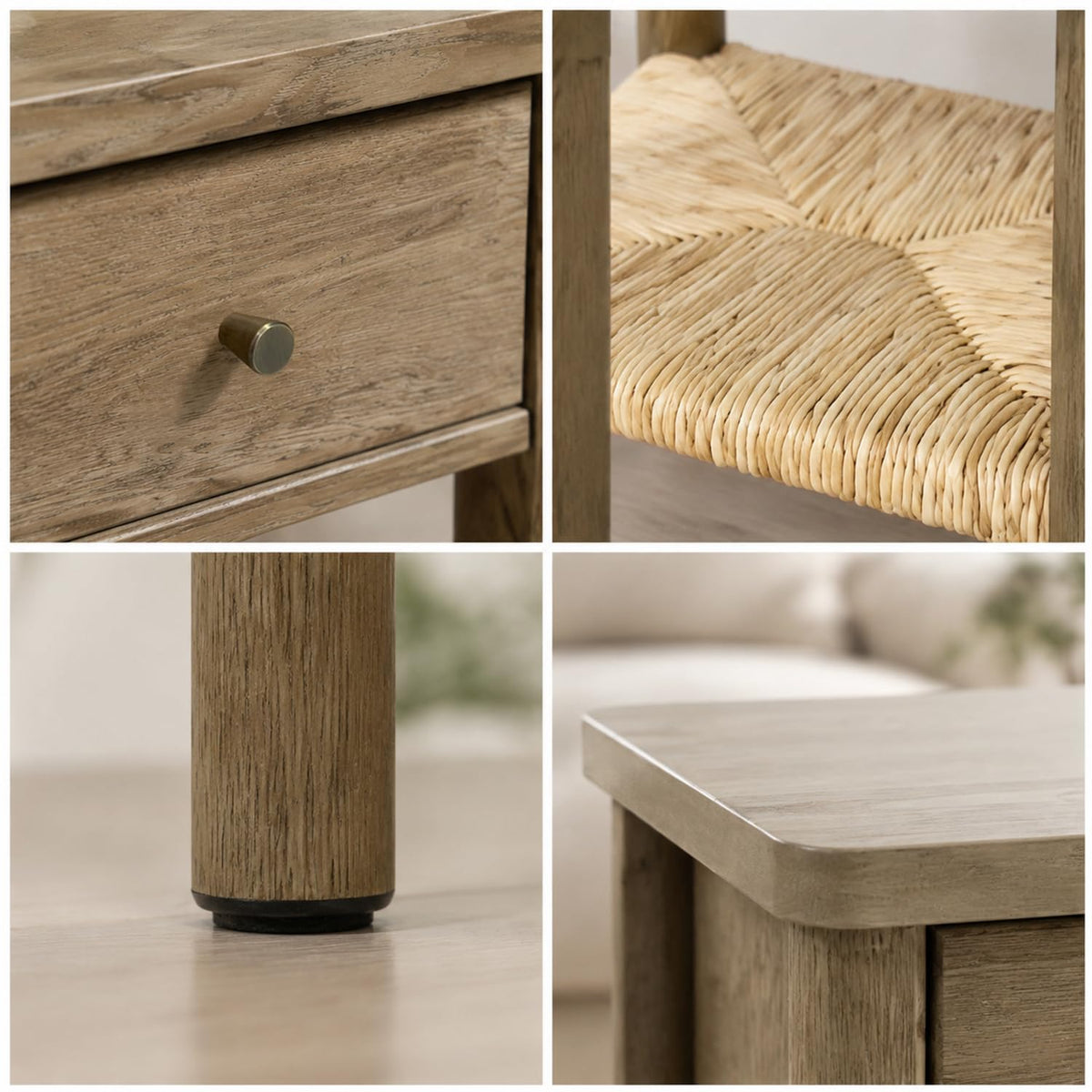 GDFStudio Wooden Nightstand with Jute Shelf & Drawer