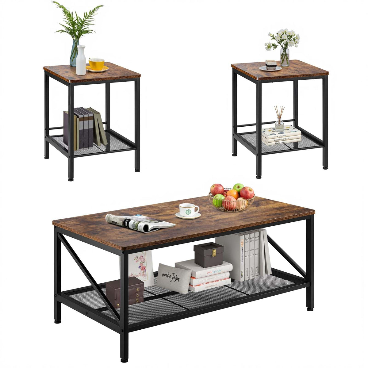 VEVOR 3-Piece Living Room Coffee and Side Table Set