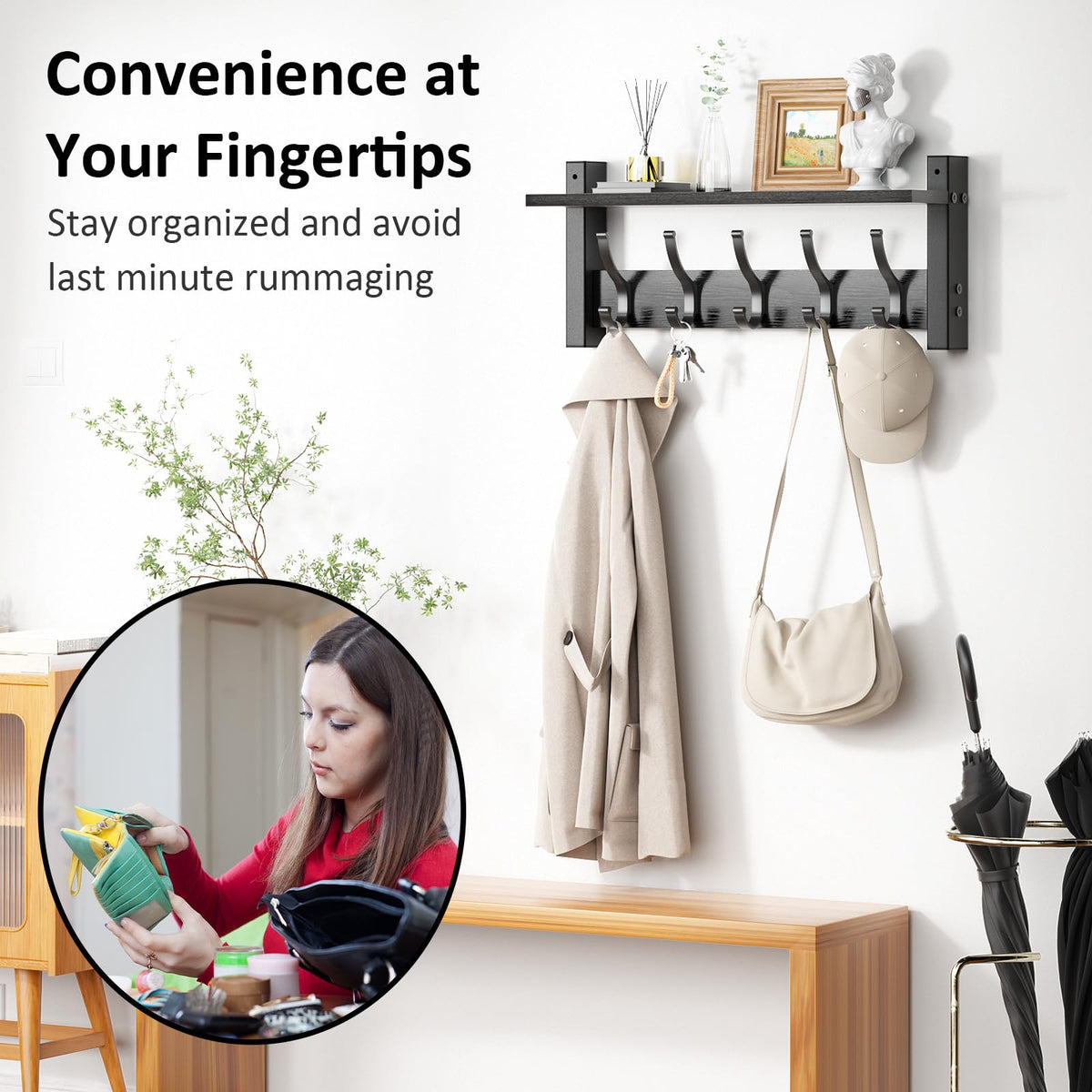 Optish 17.1-Inch Wall-Mounted Coat Rack with Shelf