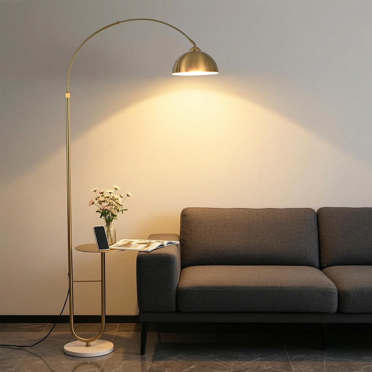 Arc Floor Lamp with Table,E26 Bulb Included