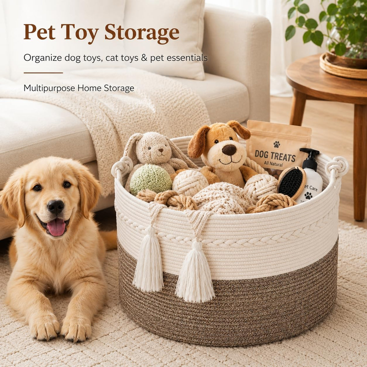 KAKAMAY 20 x 13-Inch Woven Cotton Rope Storage Basket