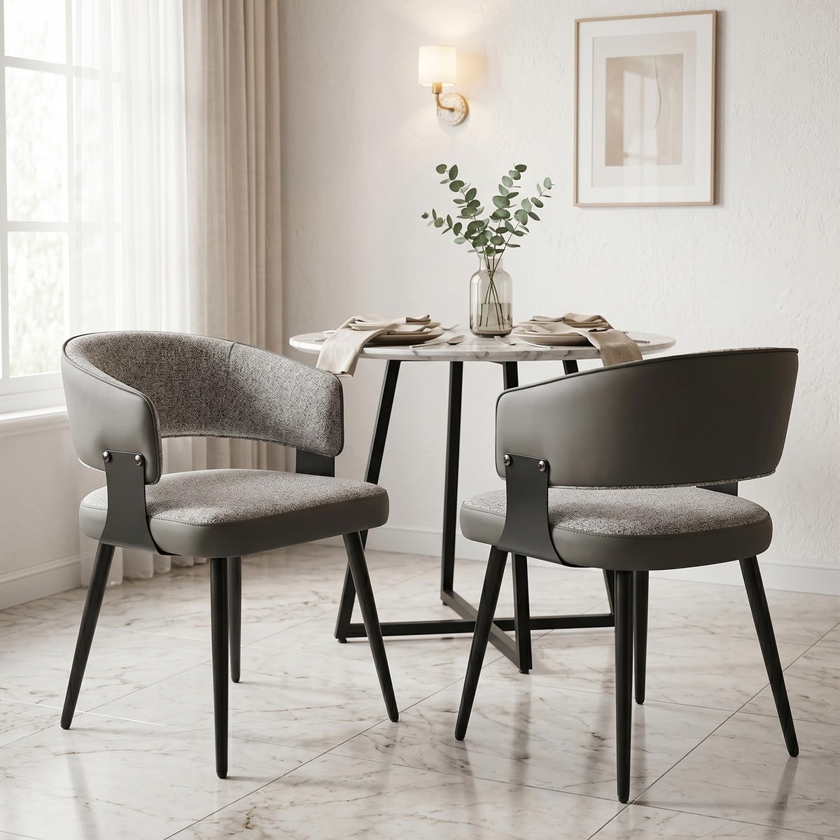 Euklea Modern Faux Leather Dining Chairs, Set of 2