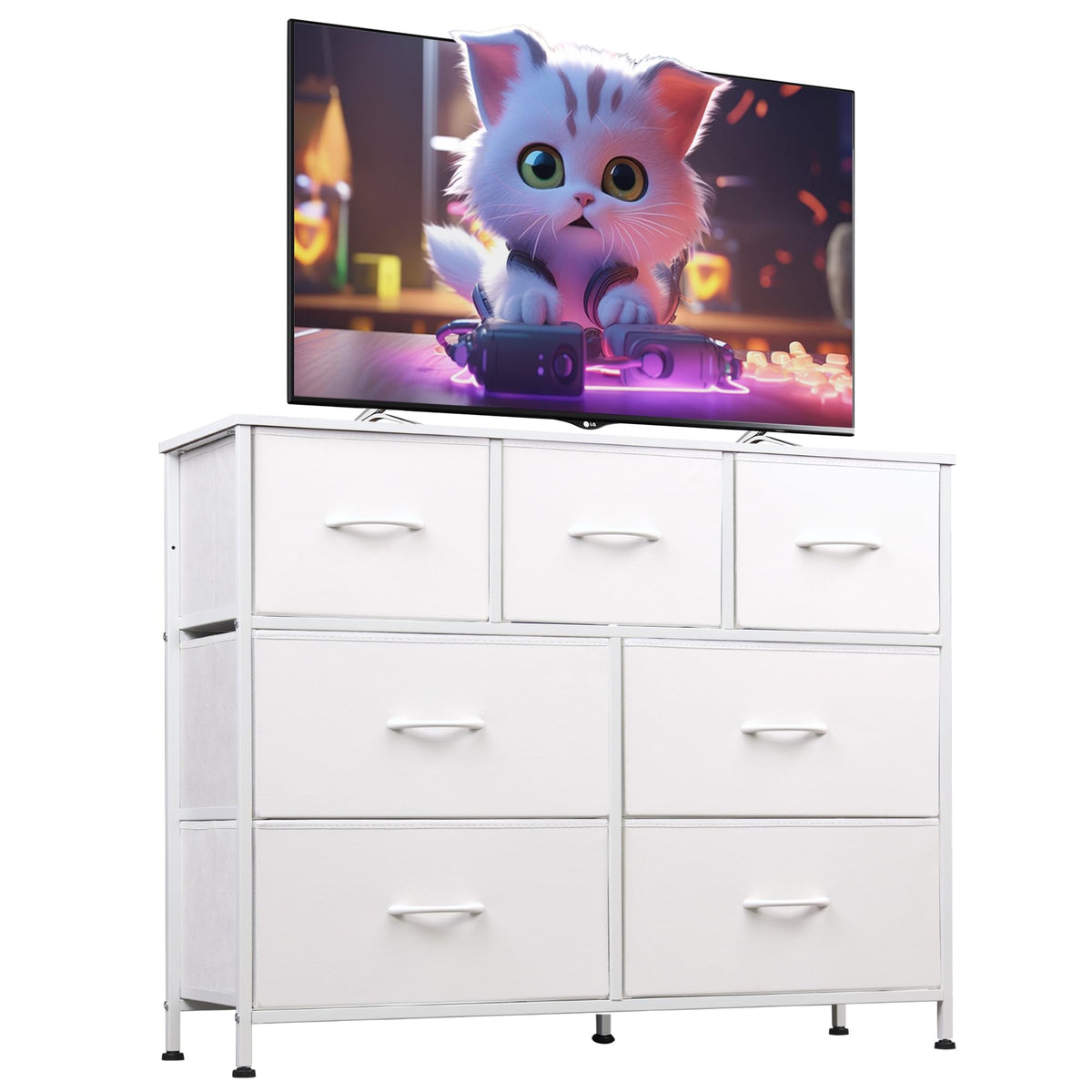 WLIVE 7-Drawer Fabric Storage Dresser with Wood Top