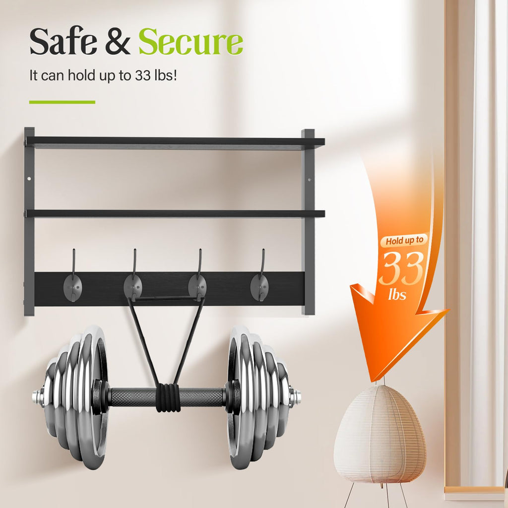 Orapoke 17-Inch Wall Shelf with 5 Double Coat Hooks