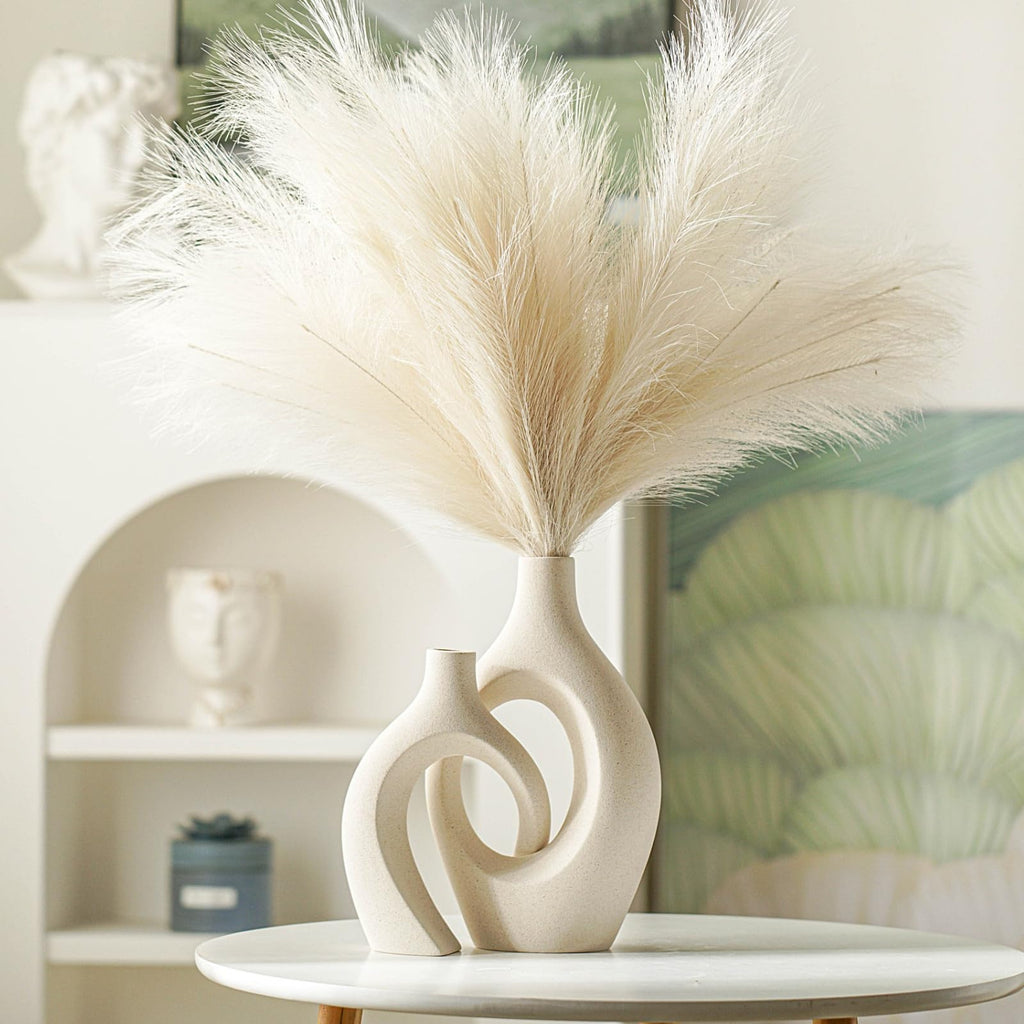 Lvases Cream White Hollow Ceramic Decorative Vases, Set of 2