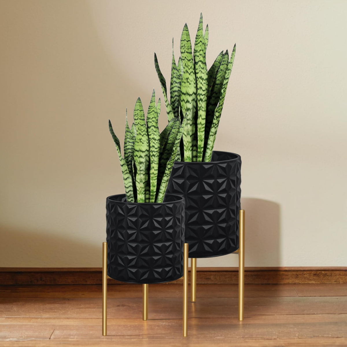 ARNIS Modern Metal Planter Pots with Stands, Set of 2