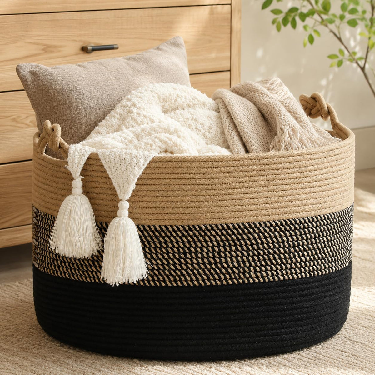 KAKAMAY 20 x 13-Inch Woven Cotton Rope Storage Basket