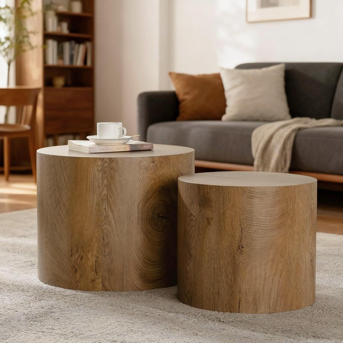Dorivibe Round Wooden Nesting Coffee Tables, Set of 2