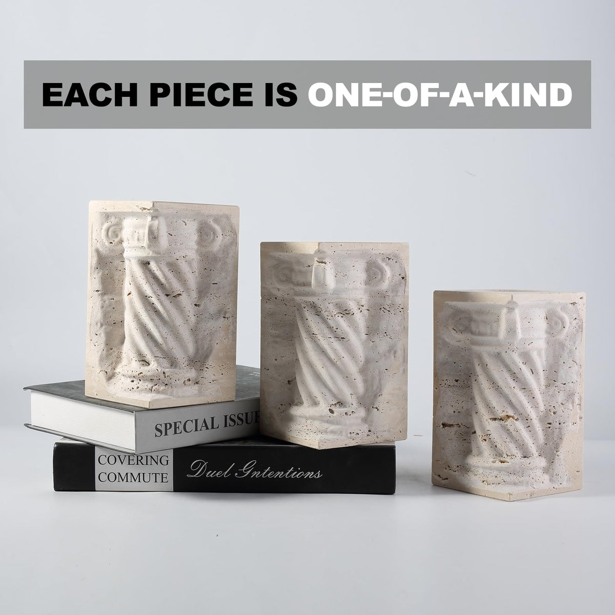 Roman Column Marble Bookends with Flower Vase Function