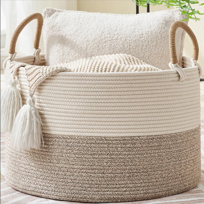 KAKAMAY 20 x 13-Inch Woven Cotton Rope Storage Basket
