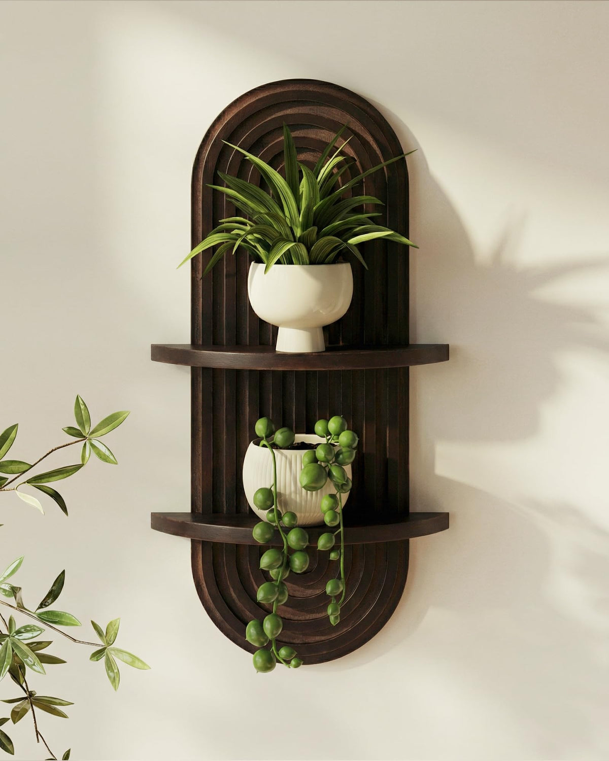 Bamworld Boho 2-Tier Wooden Plant Wall Shelf & Holder