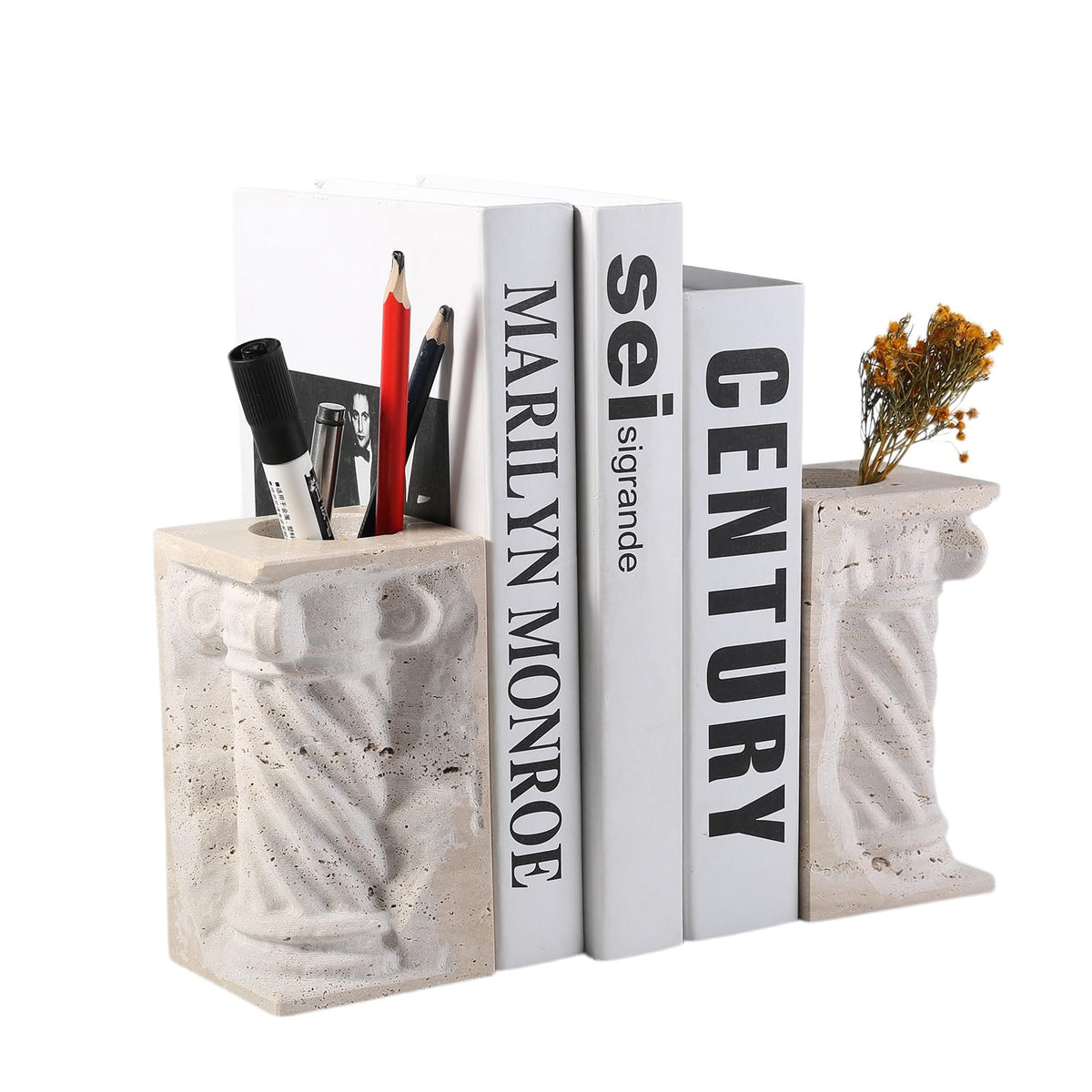 Roman Column Marble Bookends with Flower Vase Function