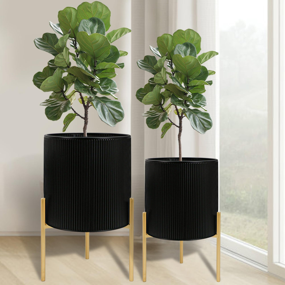 ARNIS Modern Metal Planter Pots with Stands, Set of 2