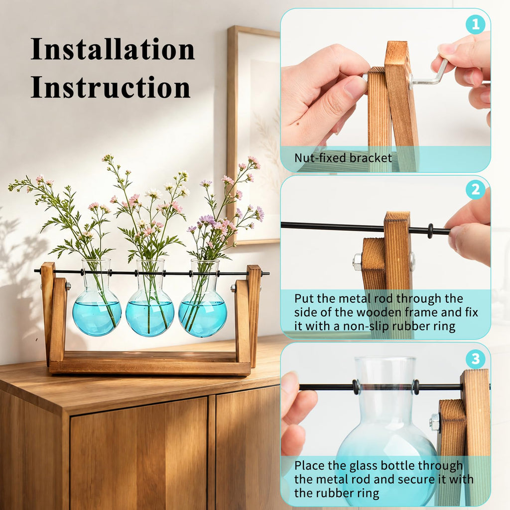 XXXFLOWER 3-Bulb Gradient Plant Terrarium with Wooden Stand
