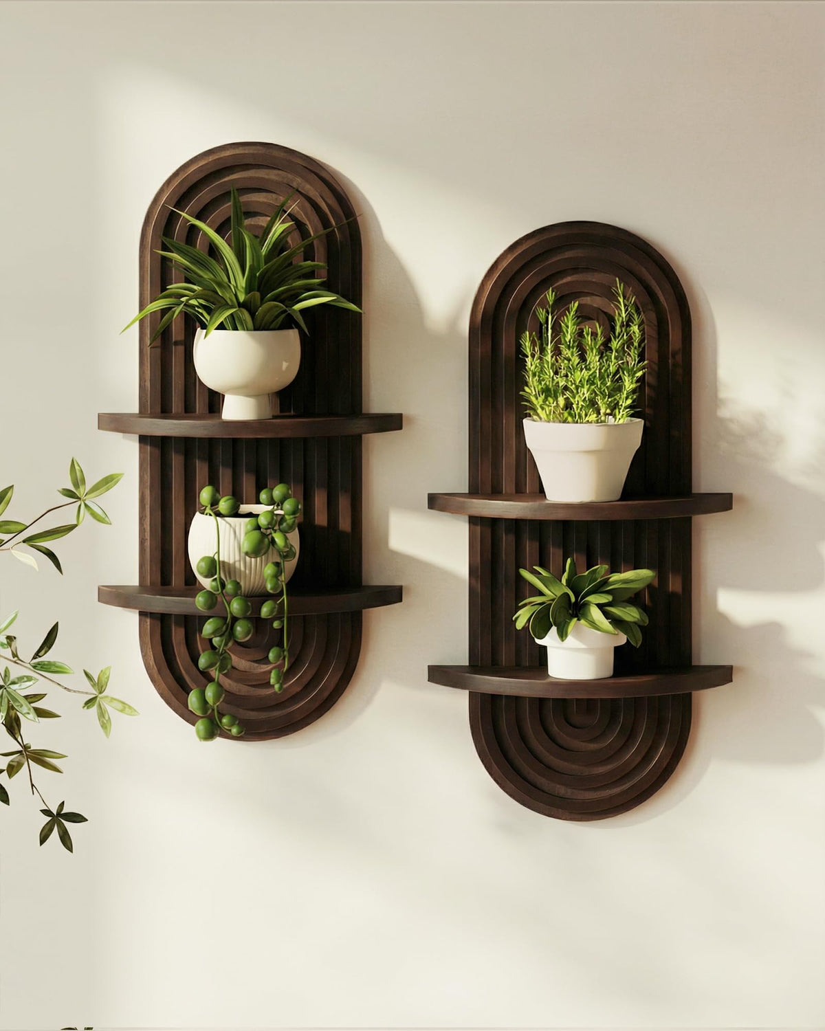Bamworld Boho 2-Tier Wooden Plant Wall Shelf & Holder