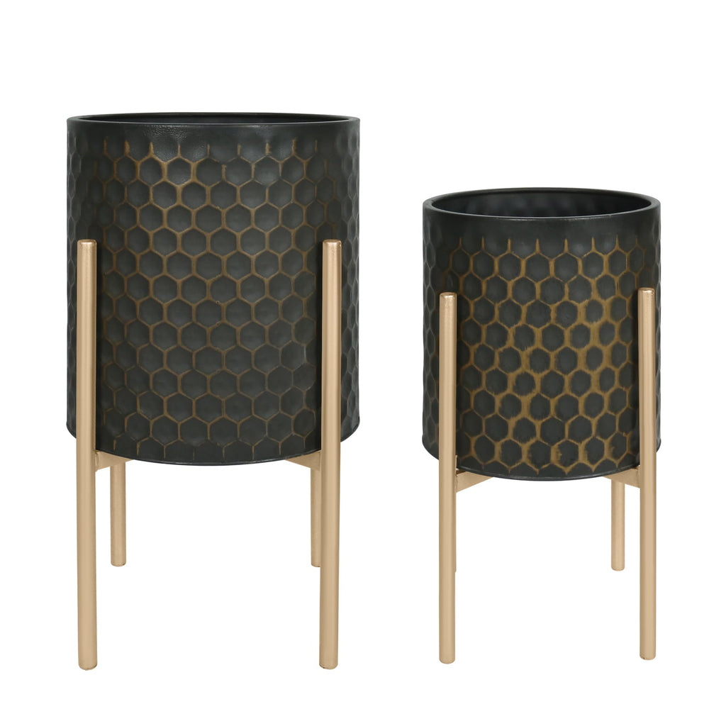 Oakrain Modern Metal Indoor Plant Pots with Stand, Set of 2