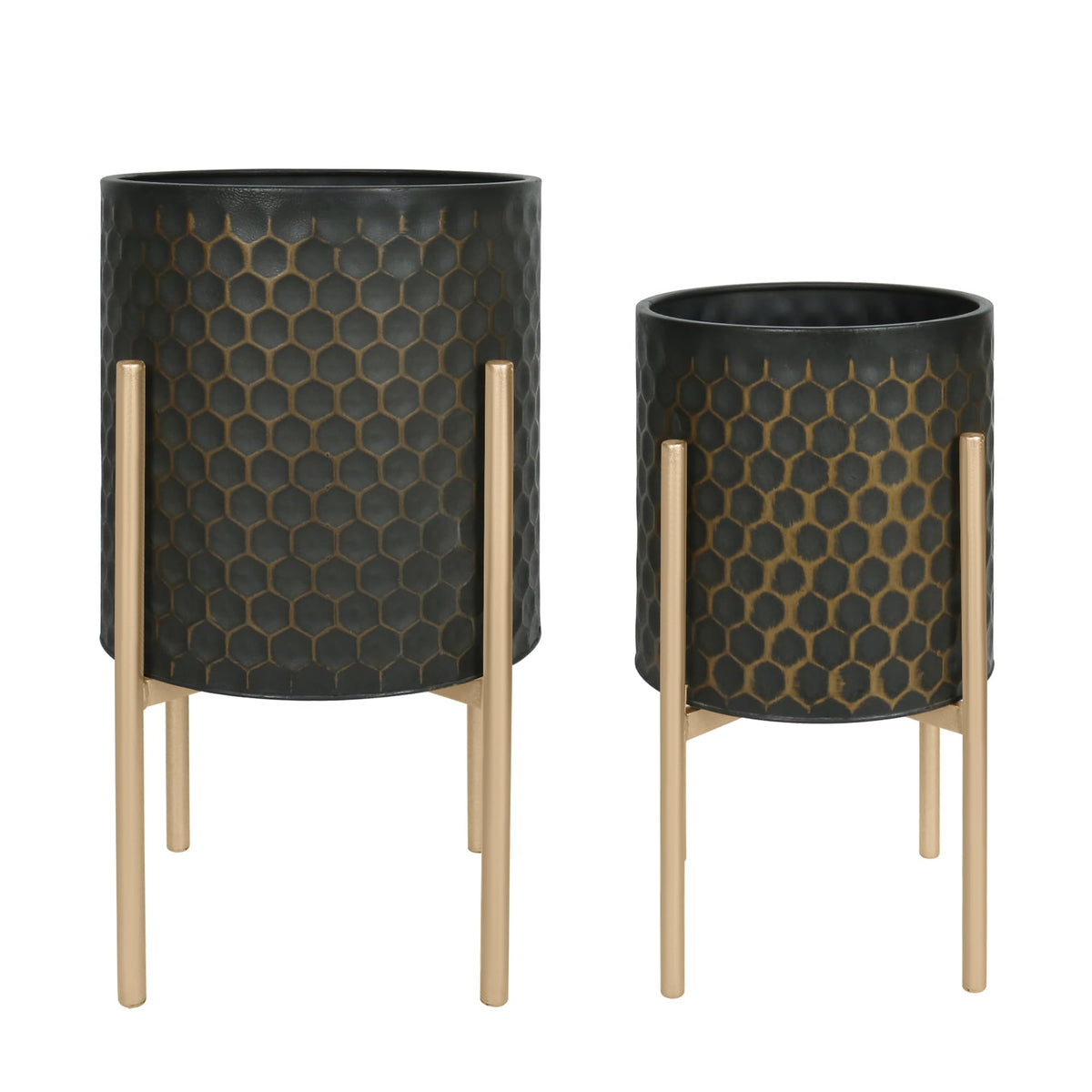 Oakrain Modern Metal Indoor Plant Pots with Stand, Set of 2