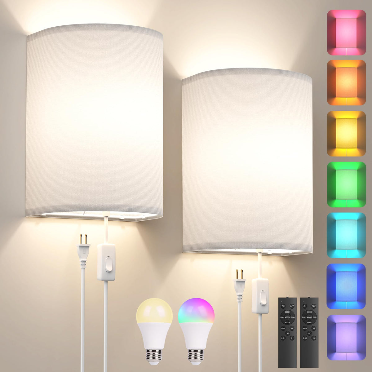 Yunaking Dimmable Plug-In Wall Sconces, Set of 2