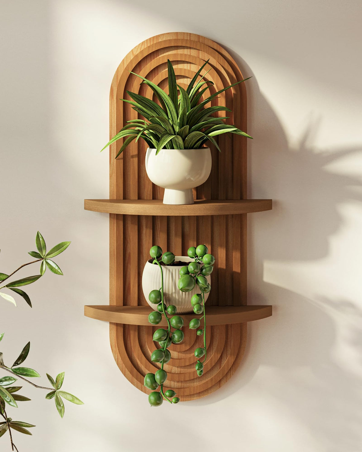 Bamworld Boho 2-Tier Wooden Plant Wall Shelf & Holder