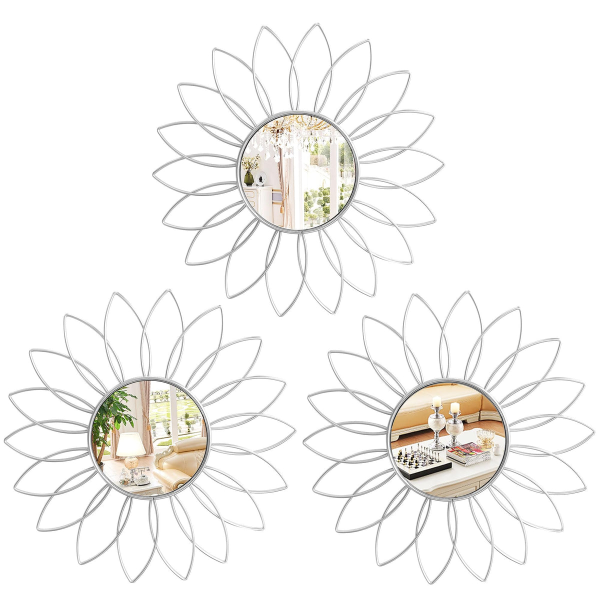 Gold Metal Sunburst Decorative Wall Mirrors, Set of 3