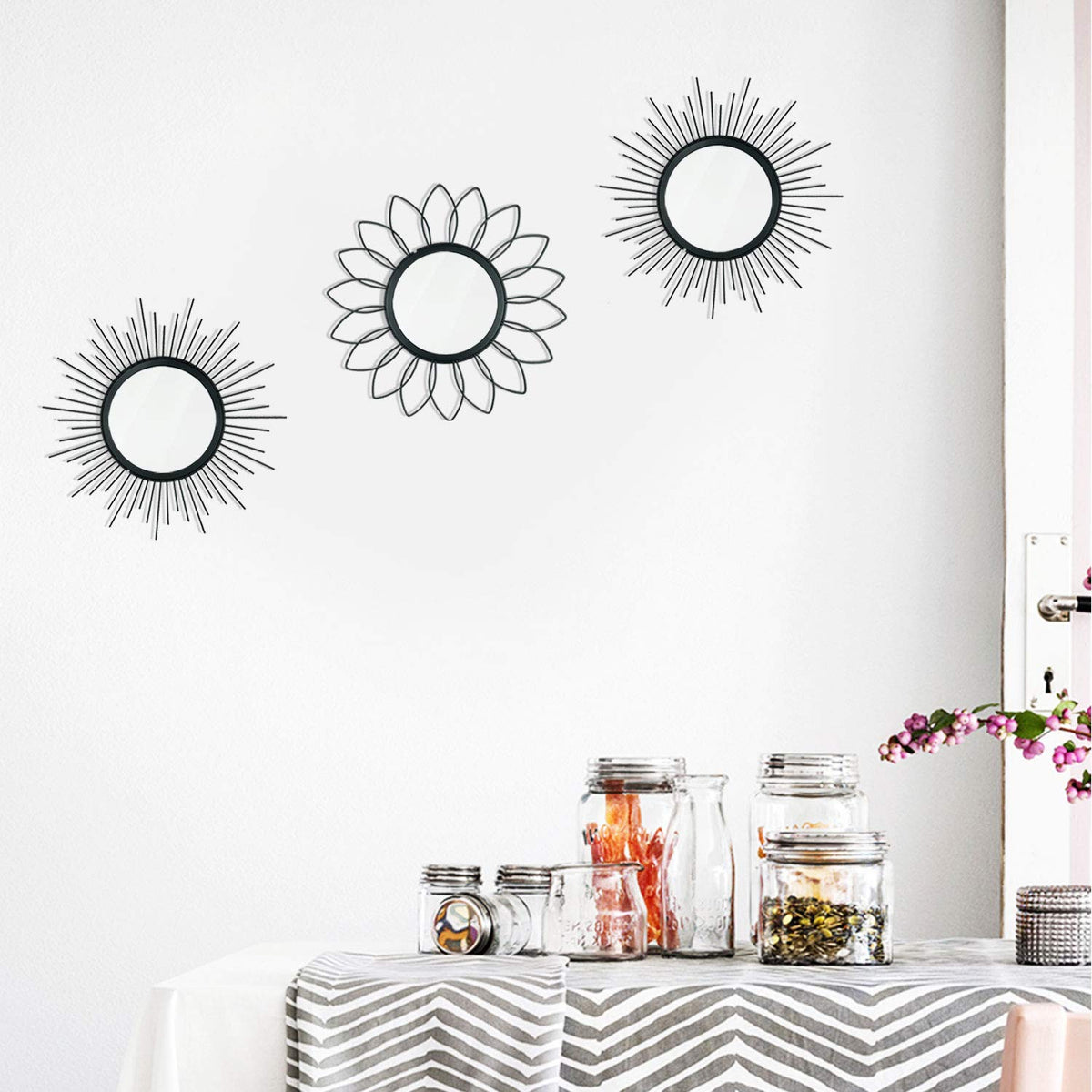 Gold Metal Sunburst Decorative Wall Mirrors, Set of 3
