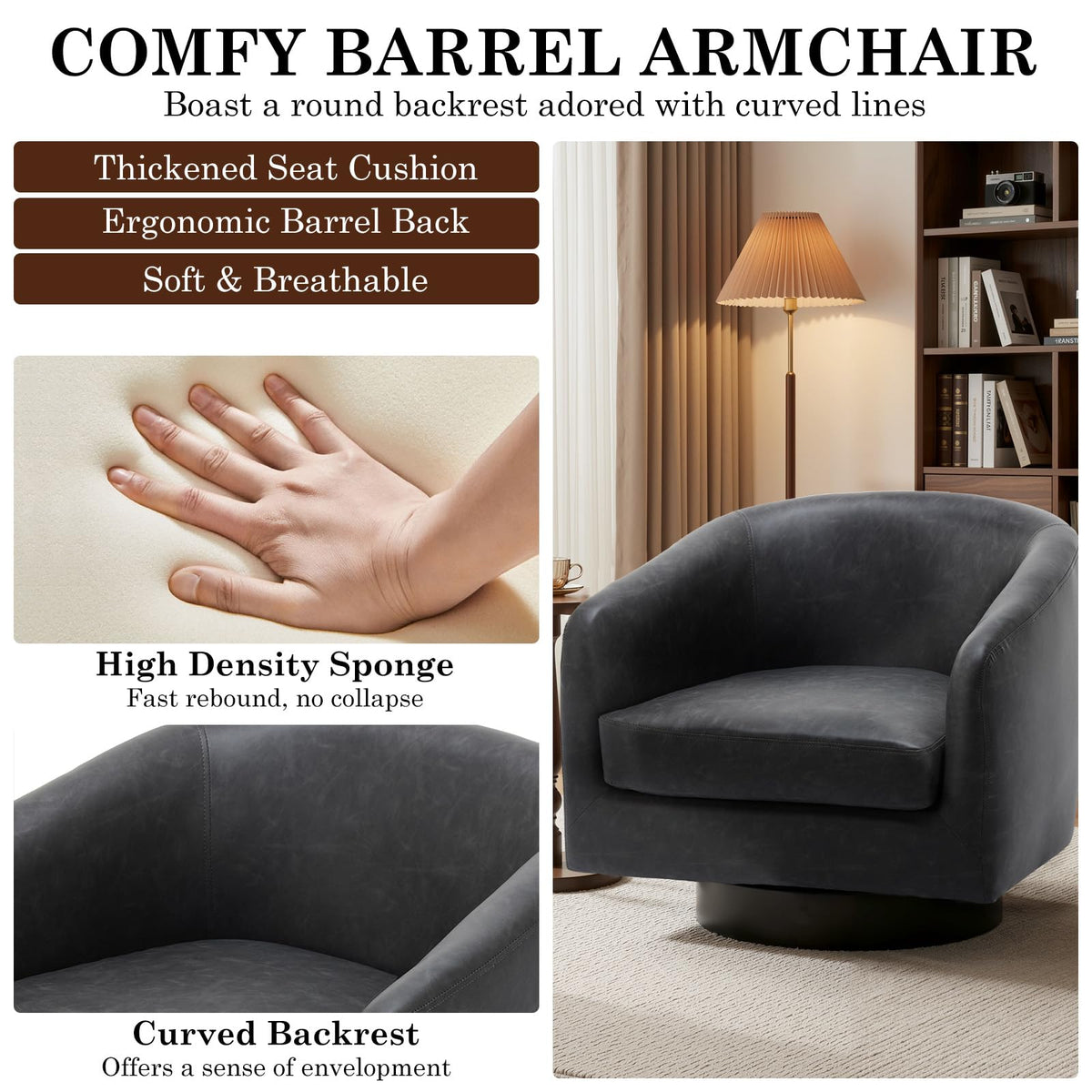 UIXE Swivel Barrel Accent Armchair for Living Room
