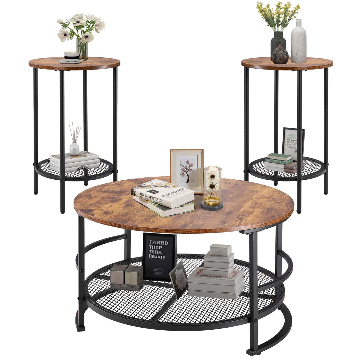 VEVOR 3-Piece Living Room Coffee and Side Table Set