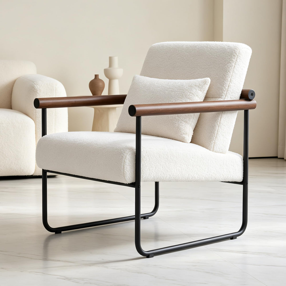 EORMHOEE Upholstered Accent Chair with Comfy Backrest – Beige