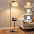 65'' Black Arc Floor Lamp with Table and Shelves with 3 Color Temperatures