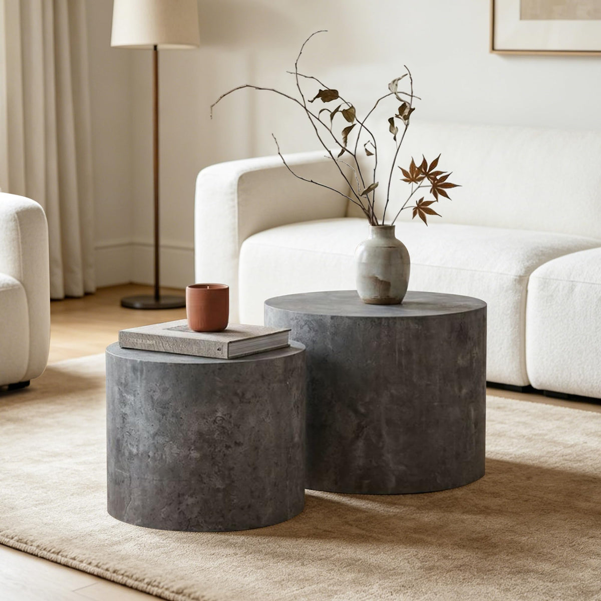 Dorivibe Round Wooden Nesting Coffee Tables, Set of 2