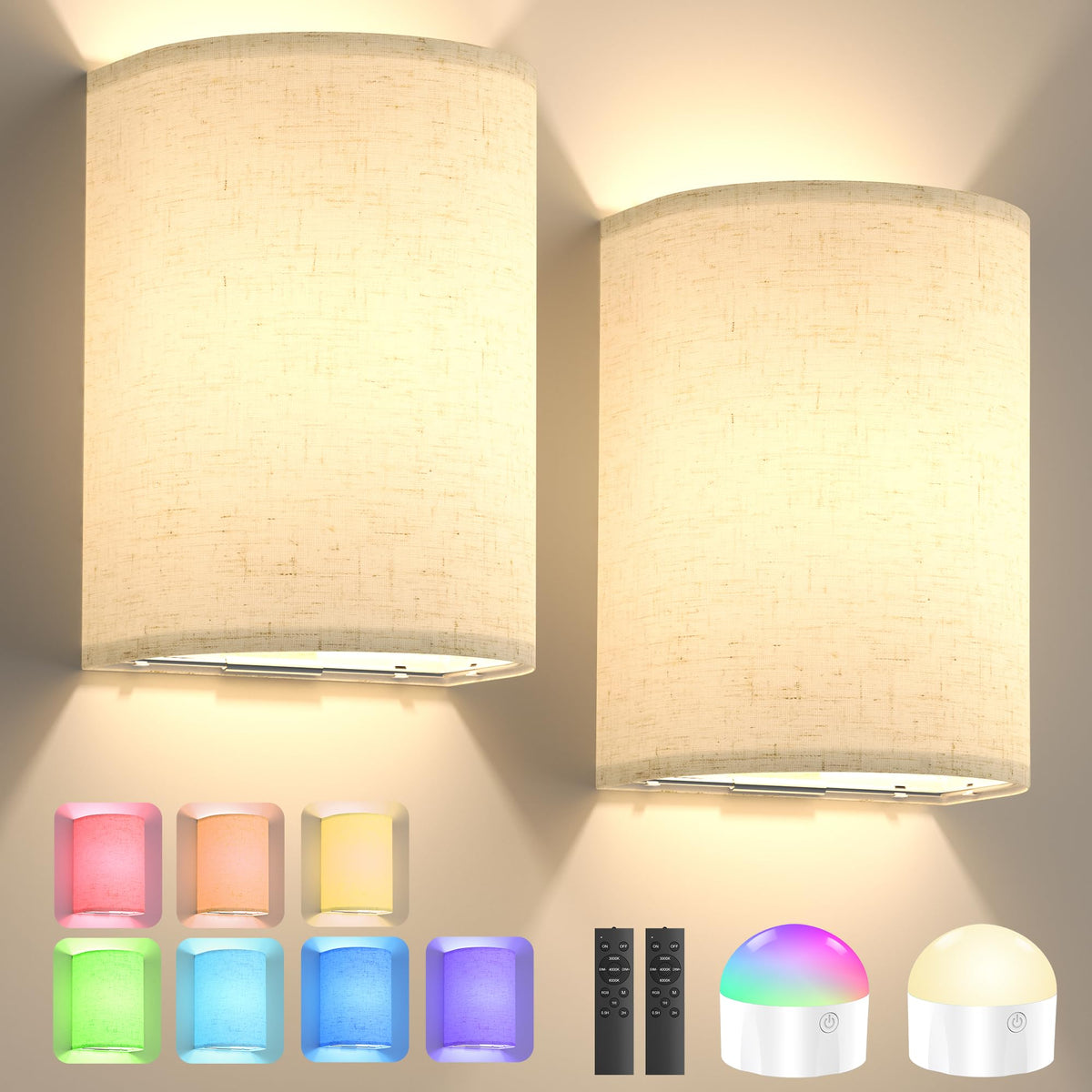Yunaking Dimmable Plug-In Wall Sconces, Set of 2