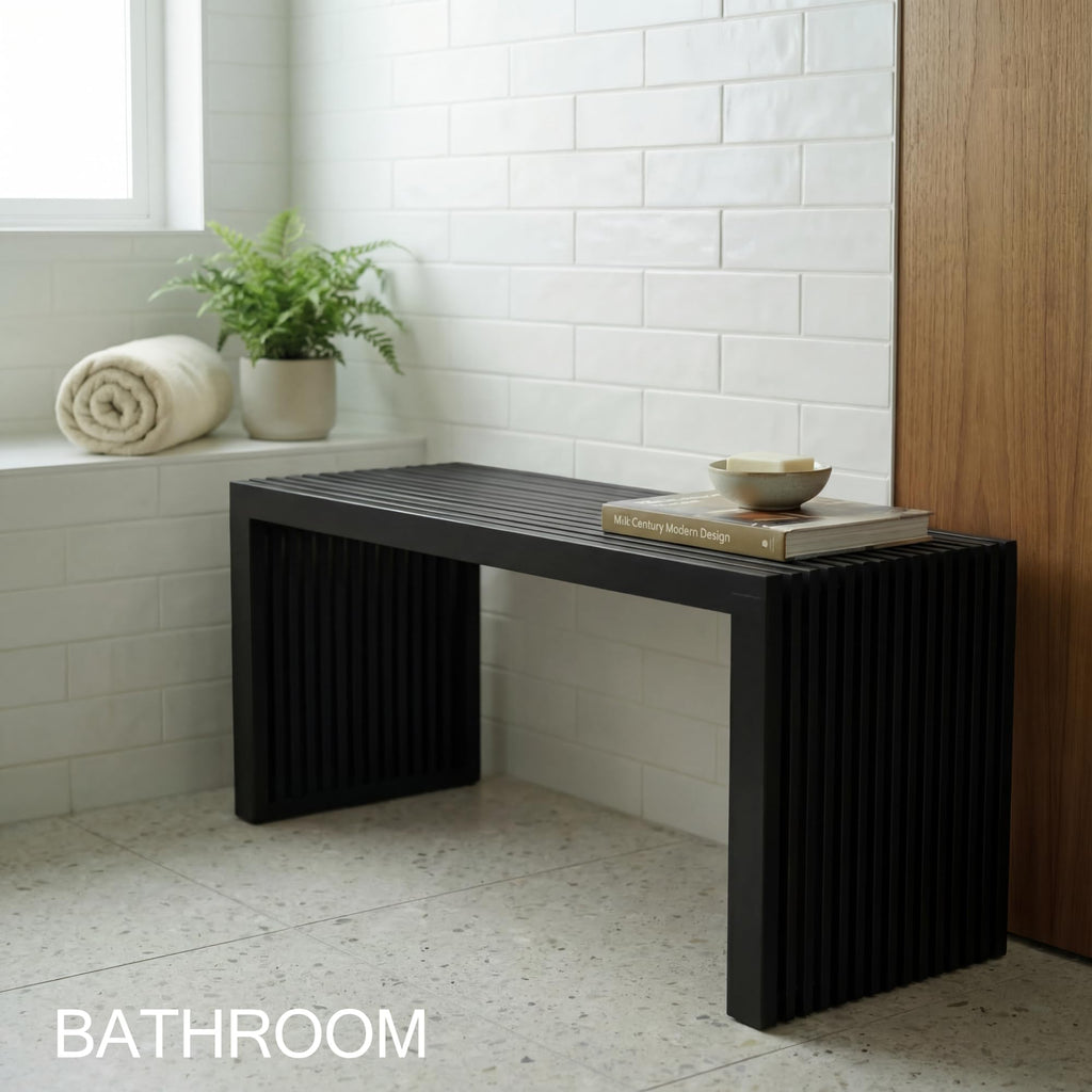 SWEVEN Modern Bamboo Wood Storage Bench for Entryway