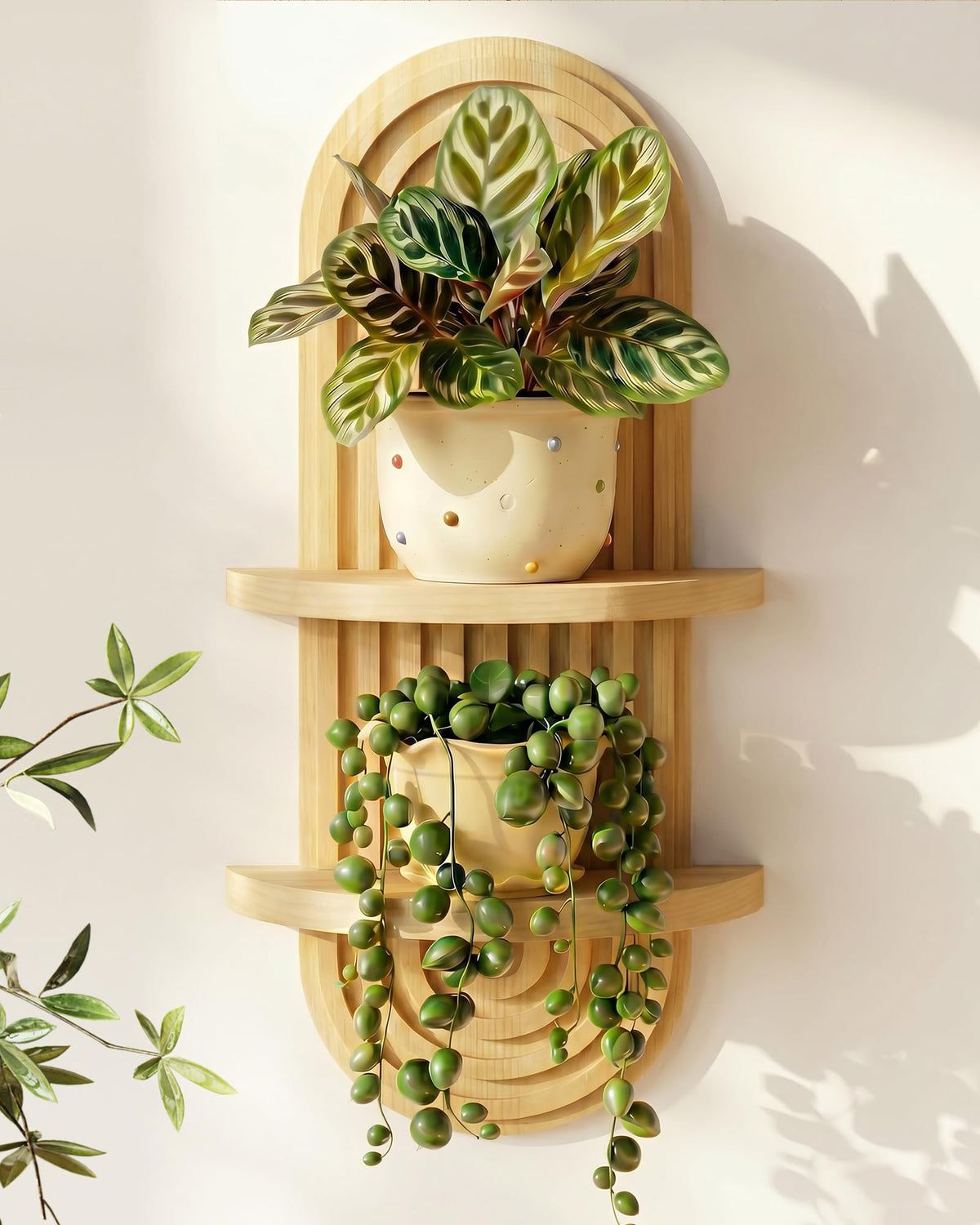 Bamworld Boho 2-Tier Wooden Plant Wall Shelf & Holder